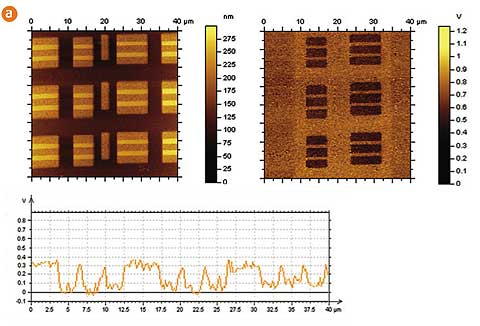 Fig.2a. KPFM topography/surface potential, SRAM structure, AFM probe HQ:NSC14/Pt - AFM tip R~25nm, p.c. S.Magonov, Agilent